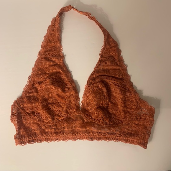 Burnt Orange Terra Cotta Victoria's Secret Lace Halter Lined Bralette Size Large - Picture 8 of 8